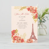 Floral Paris Eiffeltoren bruiloft Save The Date (Staand voorkant)