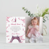 Floral Paris Eiffeltoren Dank u kaart Foto (Staand voorkant)