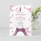Floral Paris Eiffeltoren Sweet 16 verjaardagsfeest Kaart (Staand voorkant)