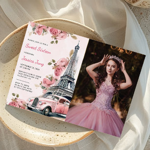 Floral Paris Eiffeltoren Sweet 16 verjaardagsfoto Kaart