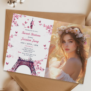 Floral Paris Eiffeltoren Sweet 16 verjaardagsfoto Kaart