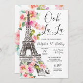 Floral Paris Eiffeltoren Uitnodiging voor verjaard (Voorkant / Achterkant)