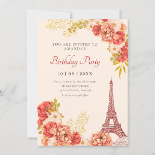 Floral Paris Eiffeltoren verjaardag Kaart