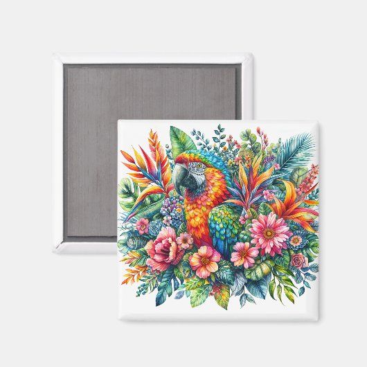 Floral Parrot Portret Kleurrijke Waterverf Magneet (Voorkant / Achterkant)