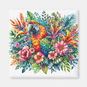 Floral Parrot Portret Kleurrijke Waterverf Magneet (Voorkant)