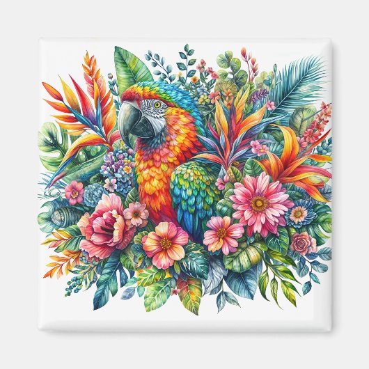Floral Parrot Portret Kleurrijke Waterverf Magneet (Voorkant)
