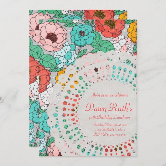 Floral Party Bridal Luncheon tuin uitnodigen Kaart (Voorkant / Achterkant)