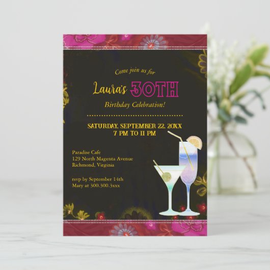 Floral Party Cocktails 30e verjaardag Kaart (Staand voorkant)