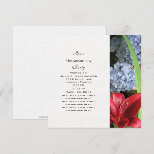 Floral Party Invitation Kaart (Voorkant / Achterkant)