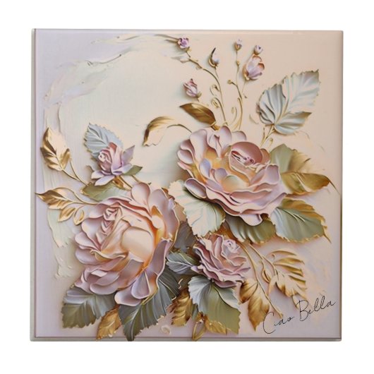 Floral Pasen schilderen op Tegeltje (Voorkant)