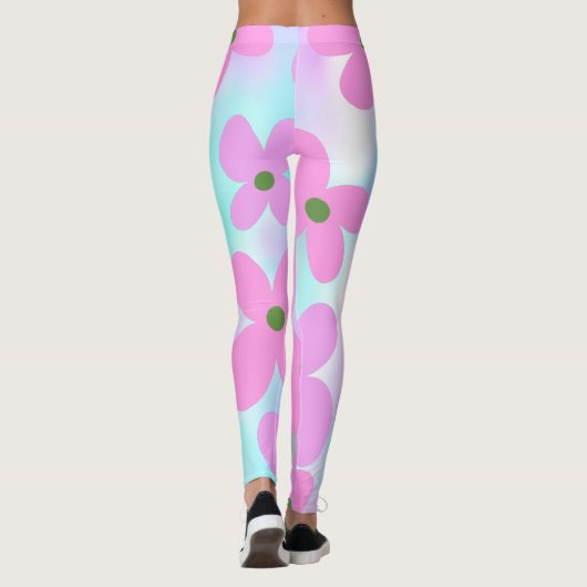 Floral Pastel Abstract Faux Holografisch Roze Snoe Leggings (Achterkant)
