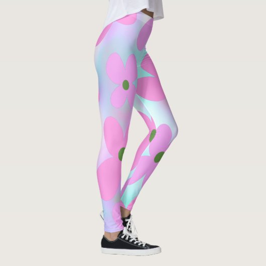 Floral Pastel Abstract Faux Holografisch Roze Snoe Leggings (Rechts)