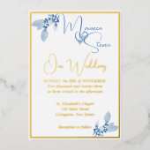 Floral Pastel Blue Wedding Gold Folie Uitnodiging (Voorkant)