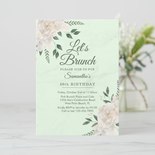 Floral Pastel Green Let's Brunch Een Evenementenfe Kaart (Staand voorkant)