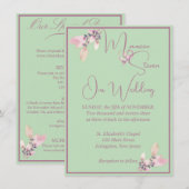 Floral Pastel Green & Mauve Wedding Kaart (Voorkant / Achterkant)