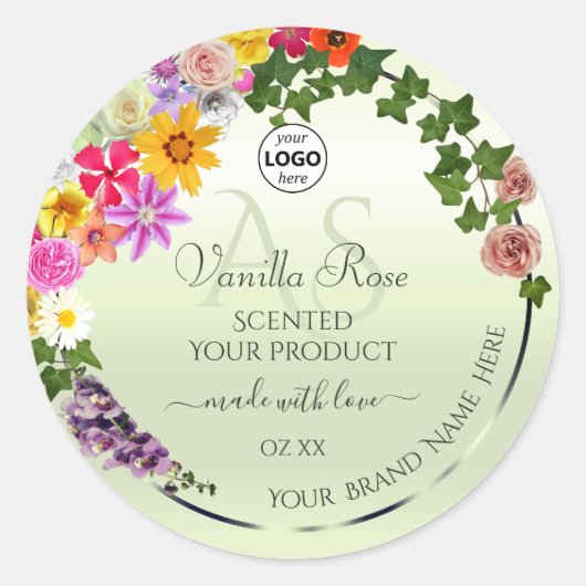 Floral Pastel Green Product Labels Initiaal Logo (Voorkant)