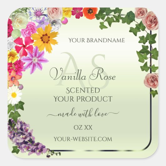 Floral Pastel Green Product Labels met Initialen (Voorkant)