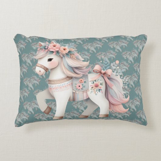 Floral Pastel Horse Fantasy Illustratie Accent Kussen (Voorkant)