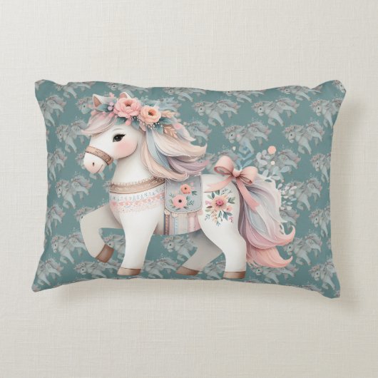 Floral Pastel Horse Fantasy Illustratie Accent Kussen (Achterkant)
