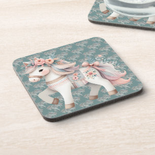 Floral Pastel Horse Fantasy Illustratie Bier Onderzetter