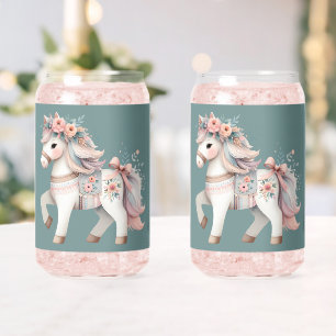 Floral Pastel Horse Fantasy Illustratie Blikvorm Glas
