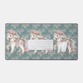 Floral Pastel Horse Fantasy Illustratie Bureaumat (Keyboard & Muis)