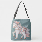 Floral Pastel Horse Fantasy Illustratie Crossbody Tas (Achterkant)