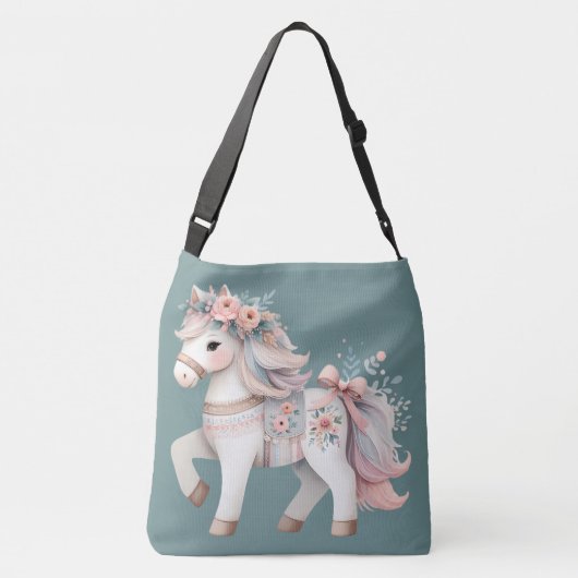 Floral Pastel Horse Fantasy Illustratie Crossbody Tas (Achterkant)