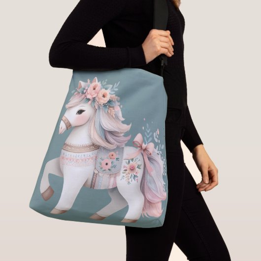 Floral Pastel Horse Fantasy Illustratie Crossbody Tas (Dichtbij)