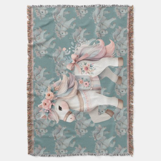 Floral Pastel Horse Fantasy Illustratie Deken (Voorkant Verticaal)