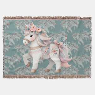 Floral Pastel Horse Fantasy Illustratie Deken