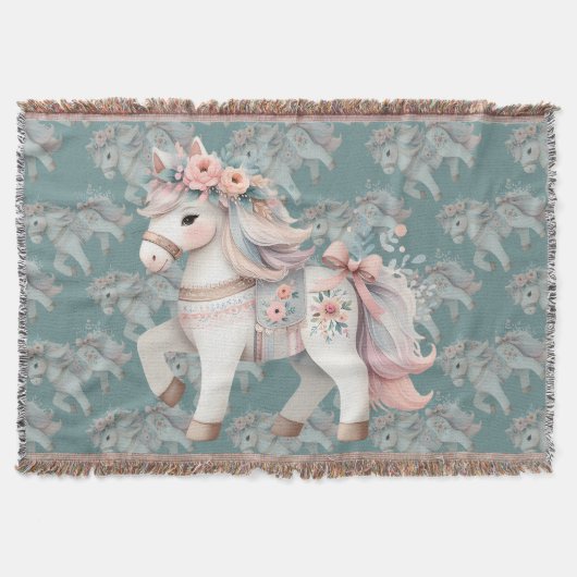 Floral Pastel Horse Fantasy Illustratie Deken (Voorkant)