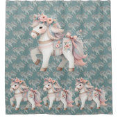 Floral Pastel Horse Fantasy Illustratie Douchegordijn (Voorkant)