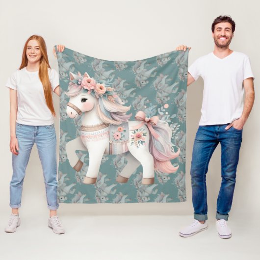 Floral Pastel Horse Fantasy Illustratie Fleece Deken (In situ)