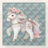 Floral Pastel Horse Fantasy Illustratie Glazen Onderzetter (Voorkant)