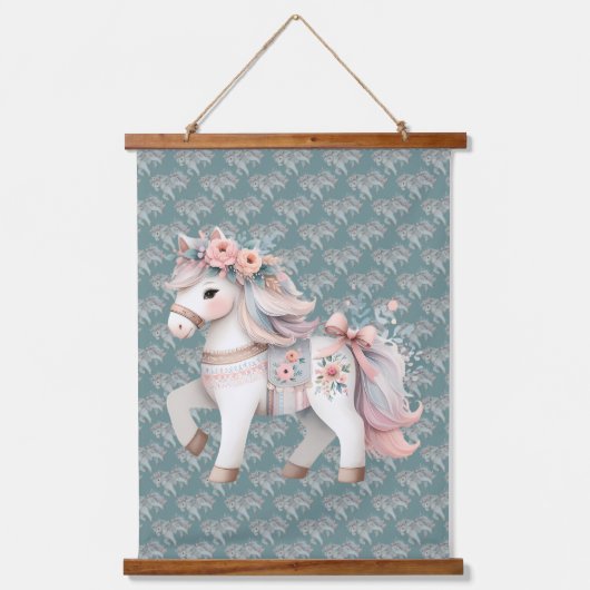 Floral Pastel Horse Fantasy Illustratie Hangend Wandkleed (Voorkant)