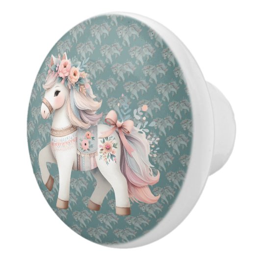 Floral Pastel Horse Fantasy Illustratie Keramische Knop (Rechts)