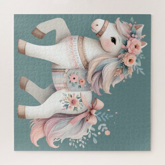 Floral Pastel Horse Fantasy Illustratie Legpuzzel (Horizontaal)