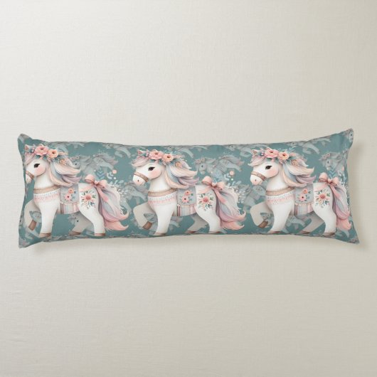 Floral Pastel Horse Fantasy Illustratie Lichaamskussen (Achterkant)