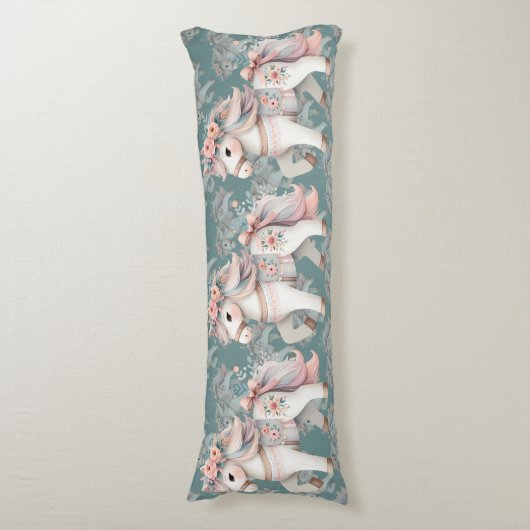 Floral Pastel Horse Fantasy Illustratie Lichaamskussen (Voorkant Verticaal)