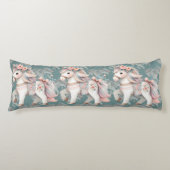Floral Pastel Horse Fantasy Illustratie Lichaamskussen (Voorkant)