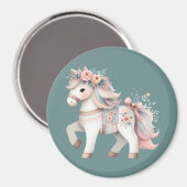 Floral Pastel Horse Fantasy Illustratie Magneet (Voorkant / Achterkant)