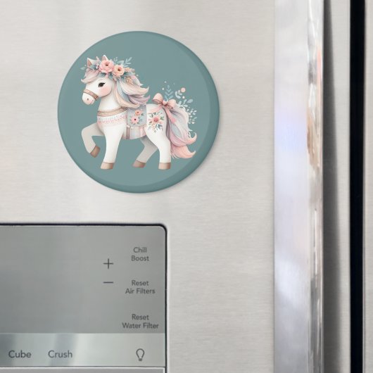 Floral Pastel Horse Fantasy Illustratie Magneet (Insitu (Koelkast))