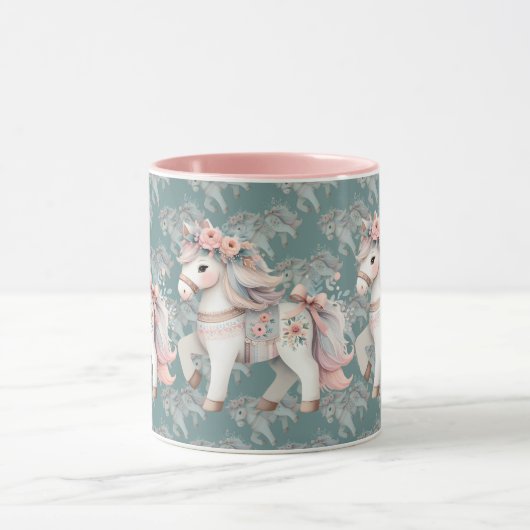 Floral Pastel Horse Fantasy Illustratie Mok (Midden)