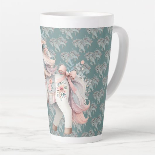 Floral Pastel Horse Fantasy Illustratie Planner Latte Mok (Rechterhoek)