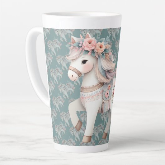 Floral Pastel Horse Fantasy Illustratie Planner Latte Mok (Linkerhoek)