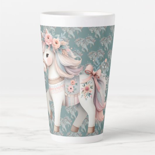 Floral Pastel Horse Fantasy Illustratie Planner Latte Mok (Voorkant)