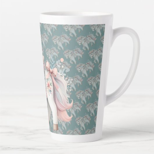 Floral Pastel Horse Fantasy Illustratie Planner Latte Mok (Rechts)