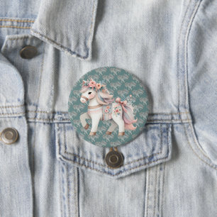 Floral Pastel Horse Fantasy Illustratie Ronde Button 7,6 Cm