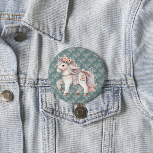 Floral Pastel Horse Fantasy Illustratie Ronde Button 7,6 Cm (In situ)
